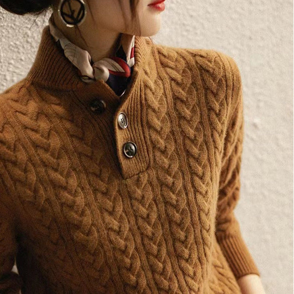 Textured Stand-Collar Knit Sweater