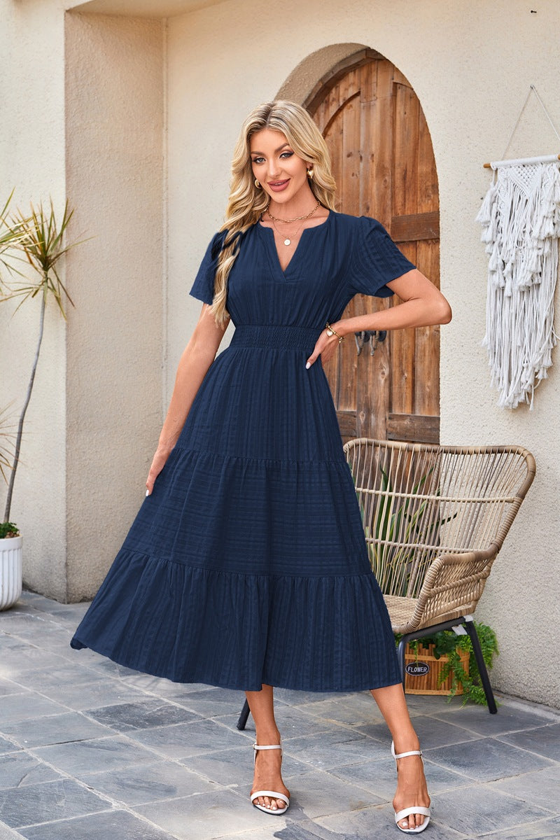 Cotton V-Neck Puff-Sleeve Maxi Dress