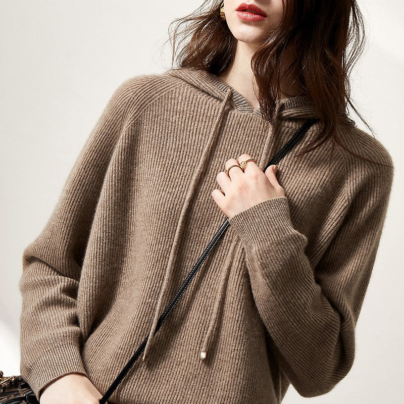 Bow-Detail Hooded Knit Sweater