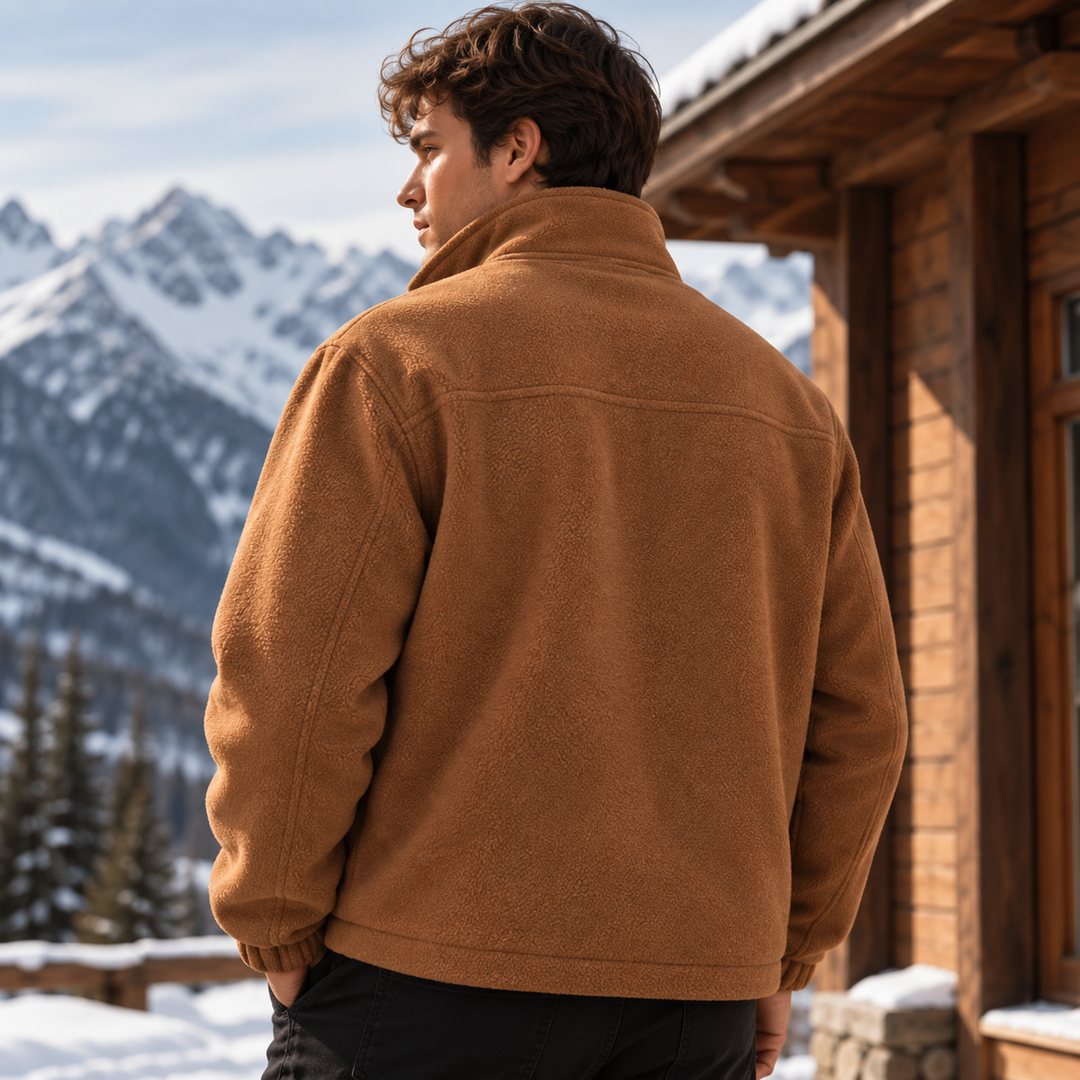 Fleece-Lined Stand-Collar Zip Jacket