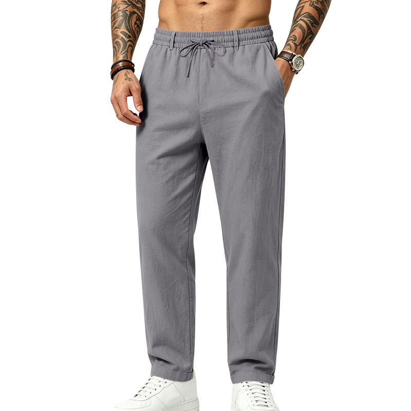 Linen Drawstring Straight-Leg Trousers