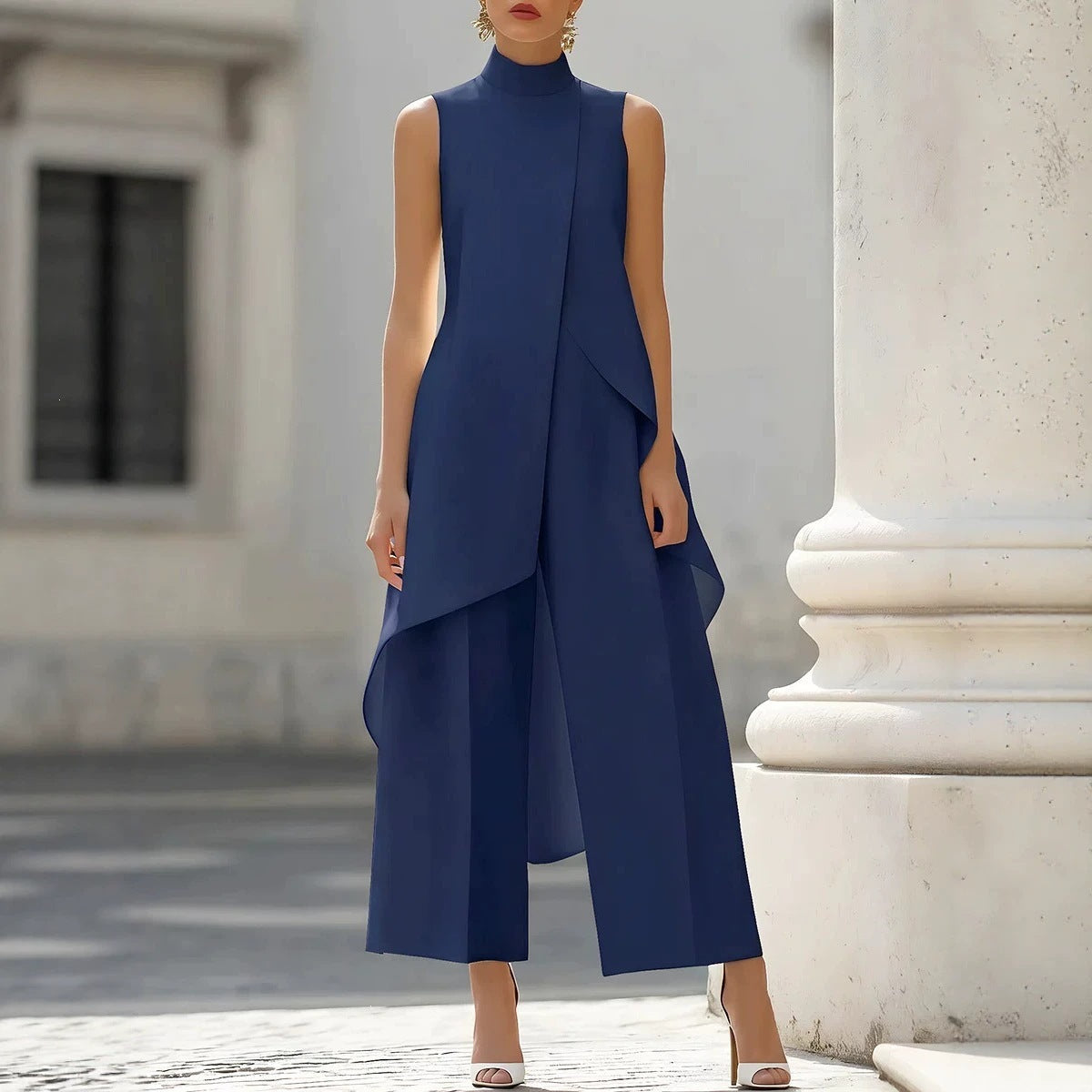 High-Neck Sleeveless Wide-Leg Jumpsuit