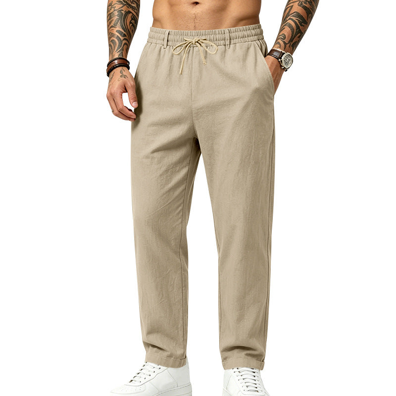 Linen Drawstring Straight-Leg Trousers