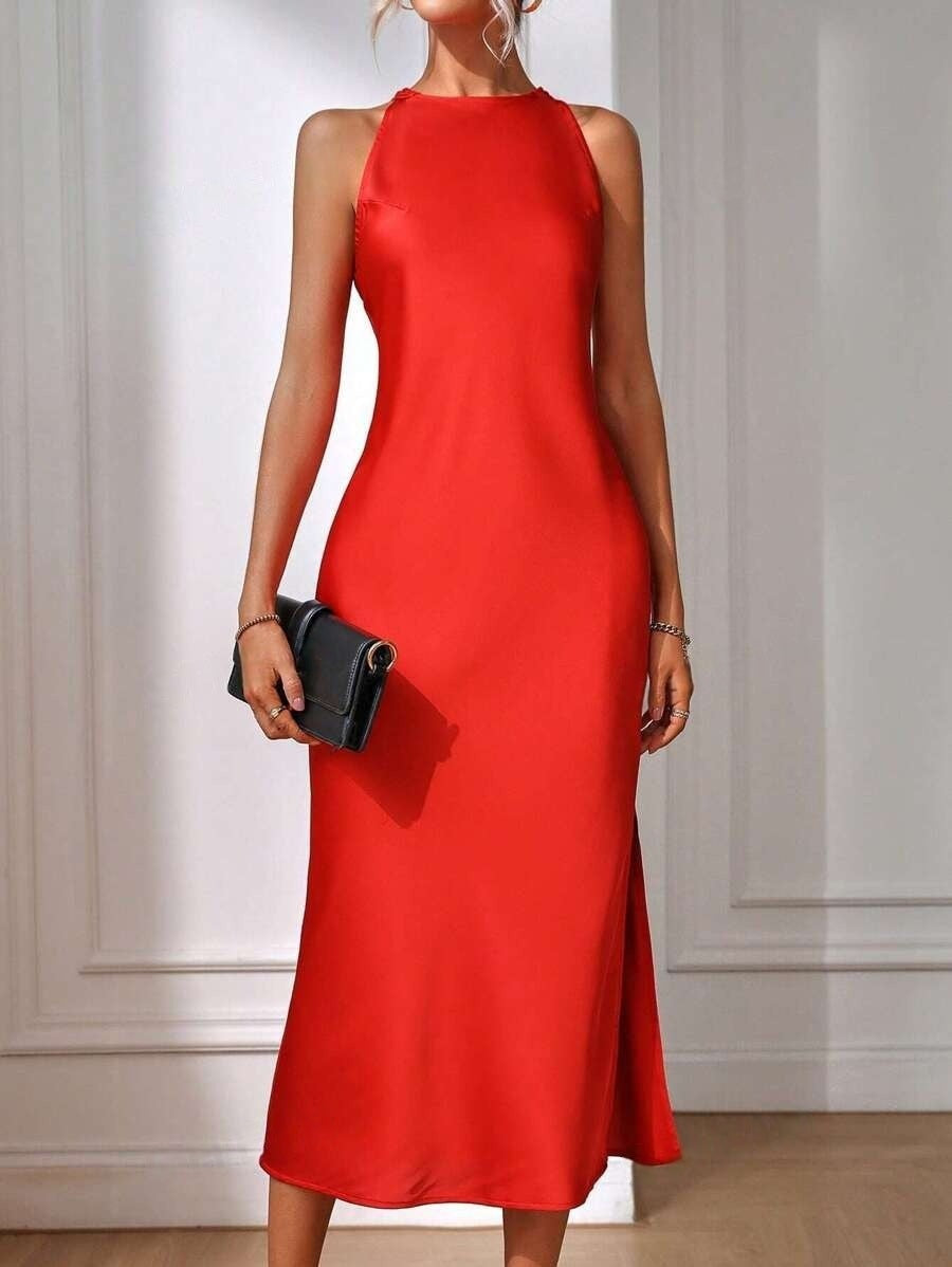 Satin-Look Slit Maxi Dress