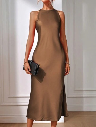 Satin-Look Slit Maxi Dress