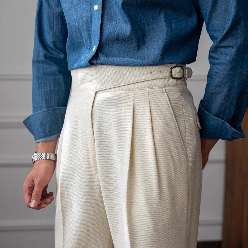 High-Rise Tailored Straight-Leg Trousers