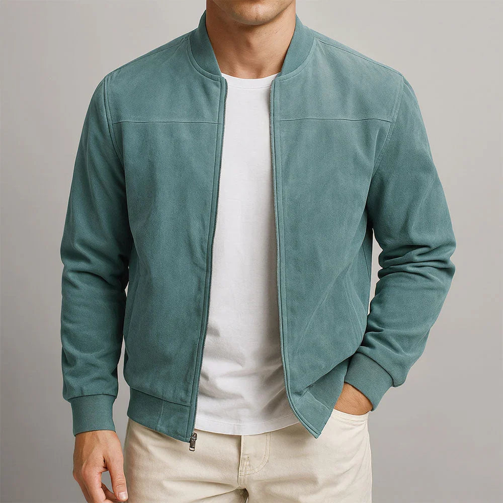 Suede Zip-Front Bomber Jacket