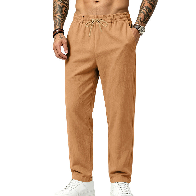 Linen Drawstring Straight-Leg Trousers