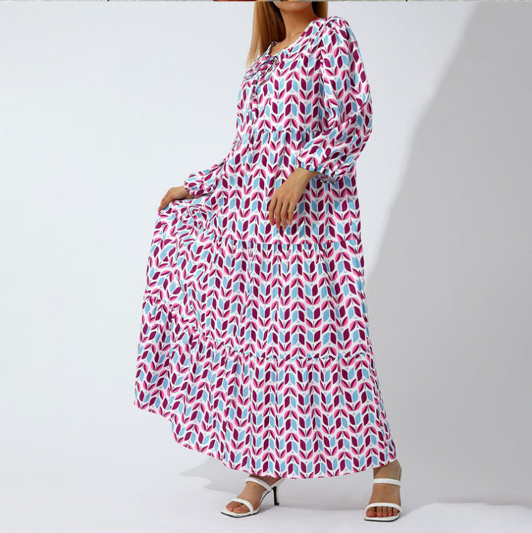 Printed Three-Quarter-Sleeve Maxi Dress