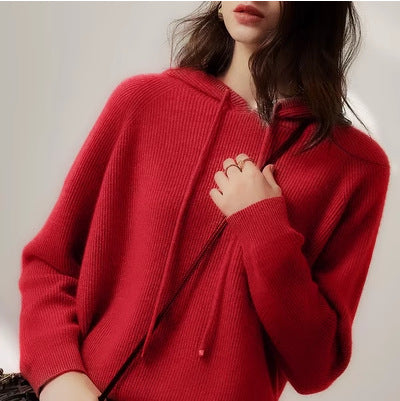 Bow-Detail Hooded Knit Sweater