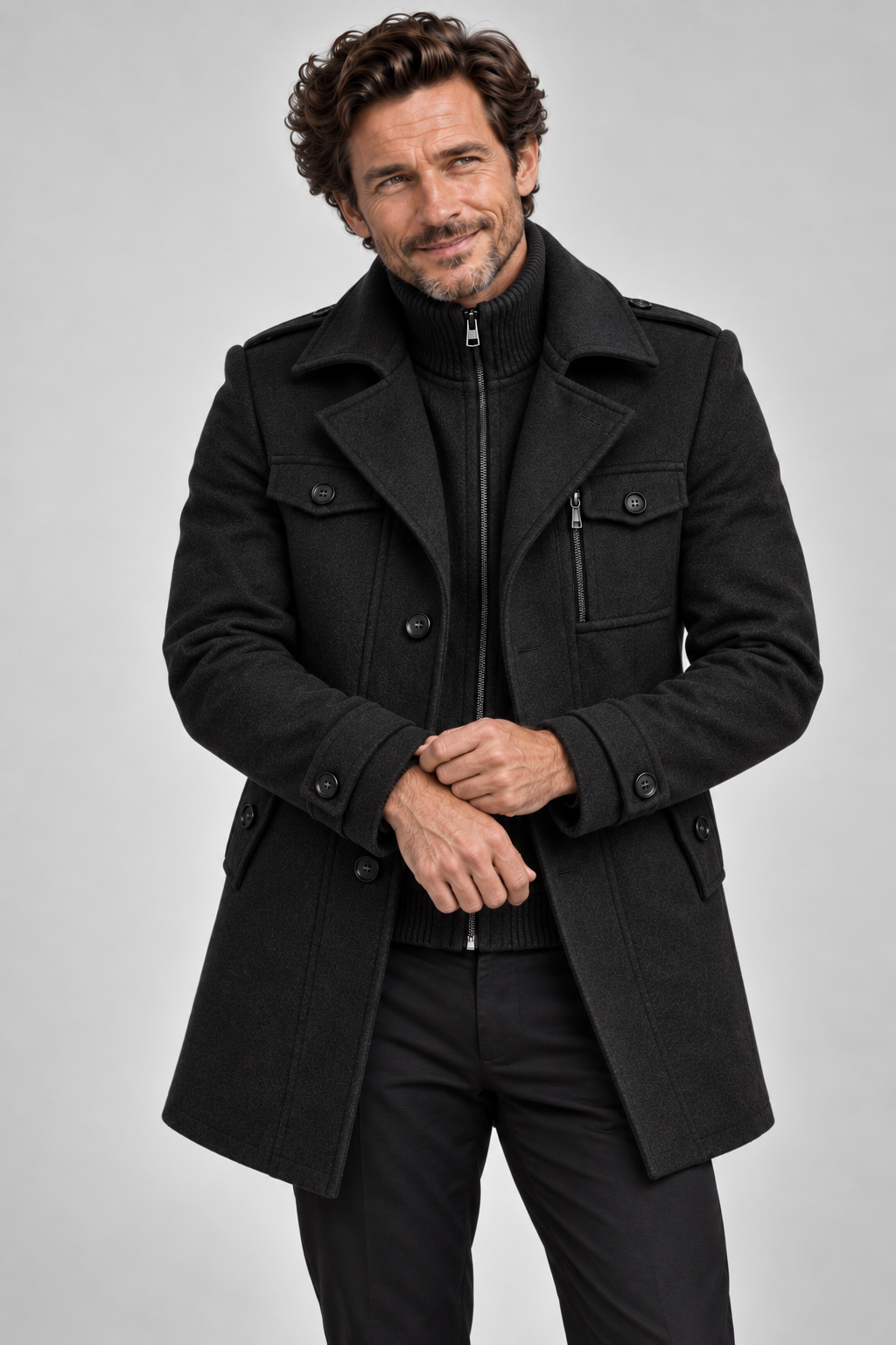 Double-Breasted Wool-Blend Overcoat