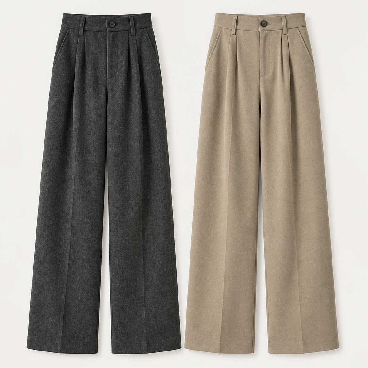 Wide-Leg Pleated Wool-Blend Trousers