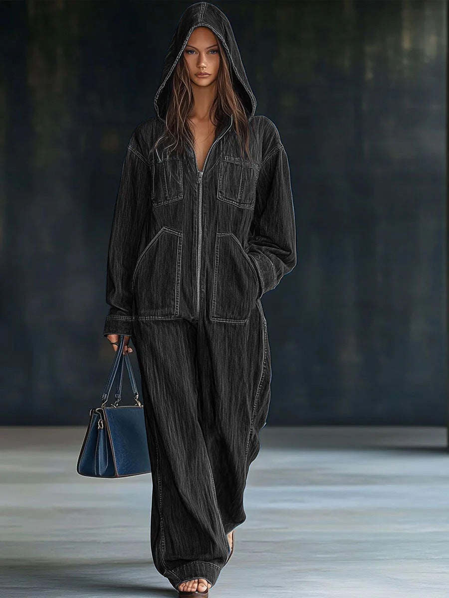 Hooded Zip-Front Relaxed Jumpsuit
