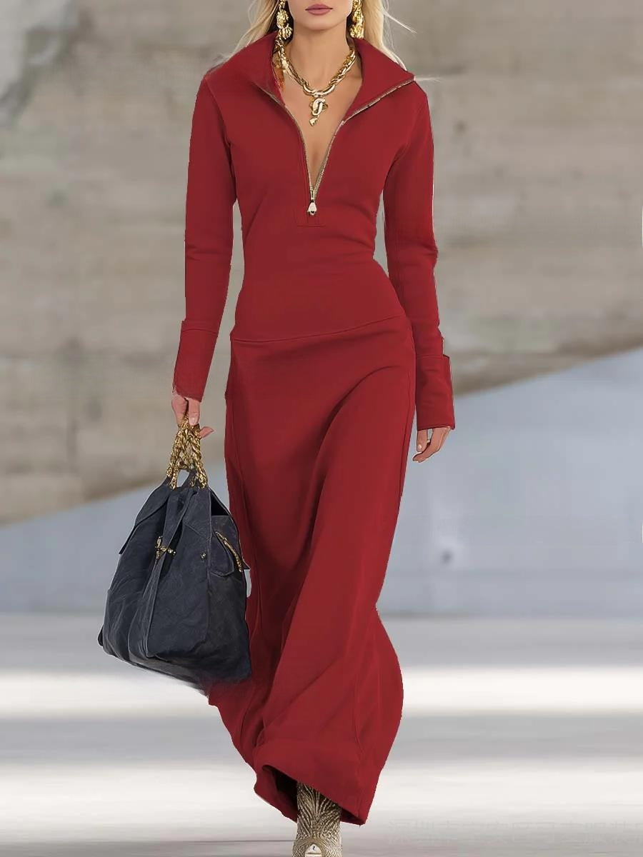 Long-Sleeve Zip-Collar Mini Dress