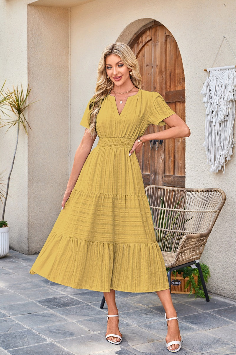 Cotton V-Neck Puff-Sleeve Maxi Dress