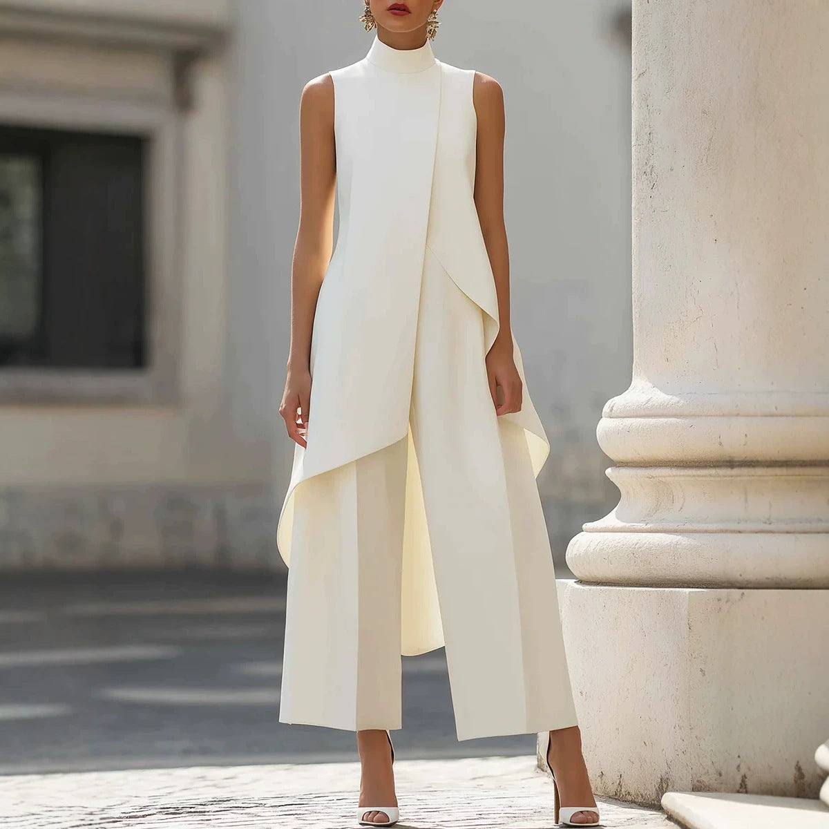 High-Neck Sleeveless Wide-Leg Jumpsuit