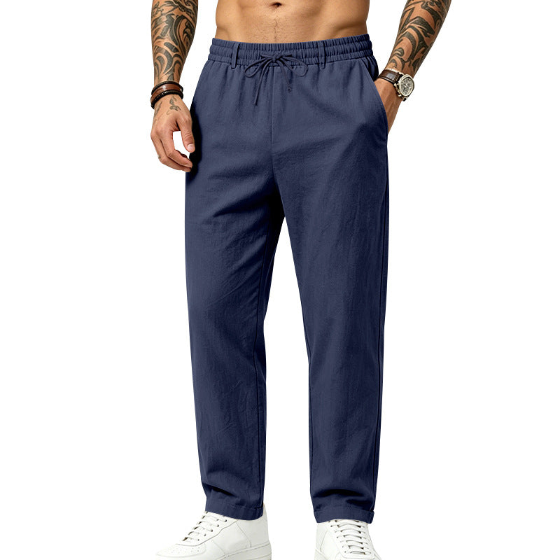 Linen Drawstring Straight-Leg Trousers