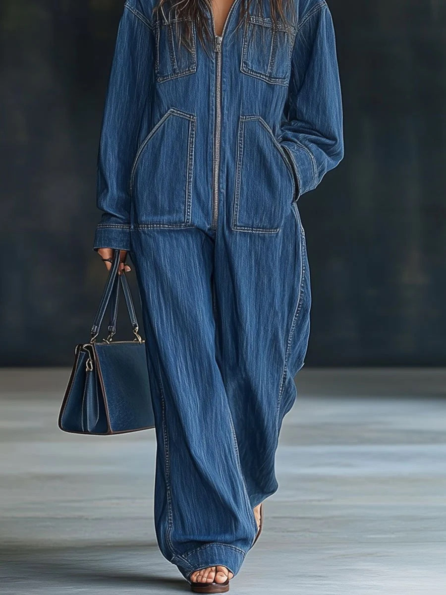 Hooded Zip-Front Relaxed Jumpsuit