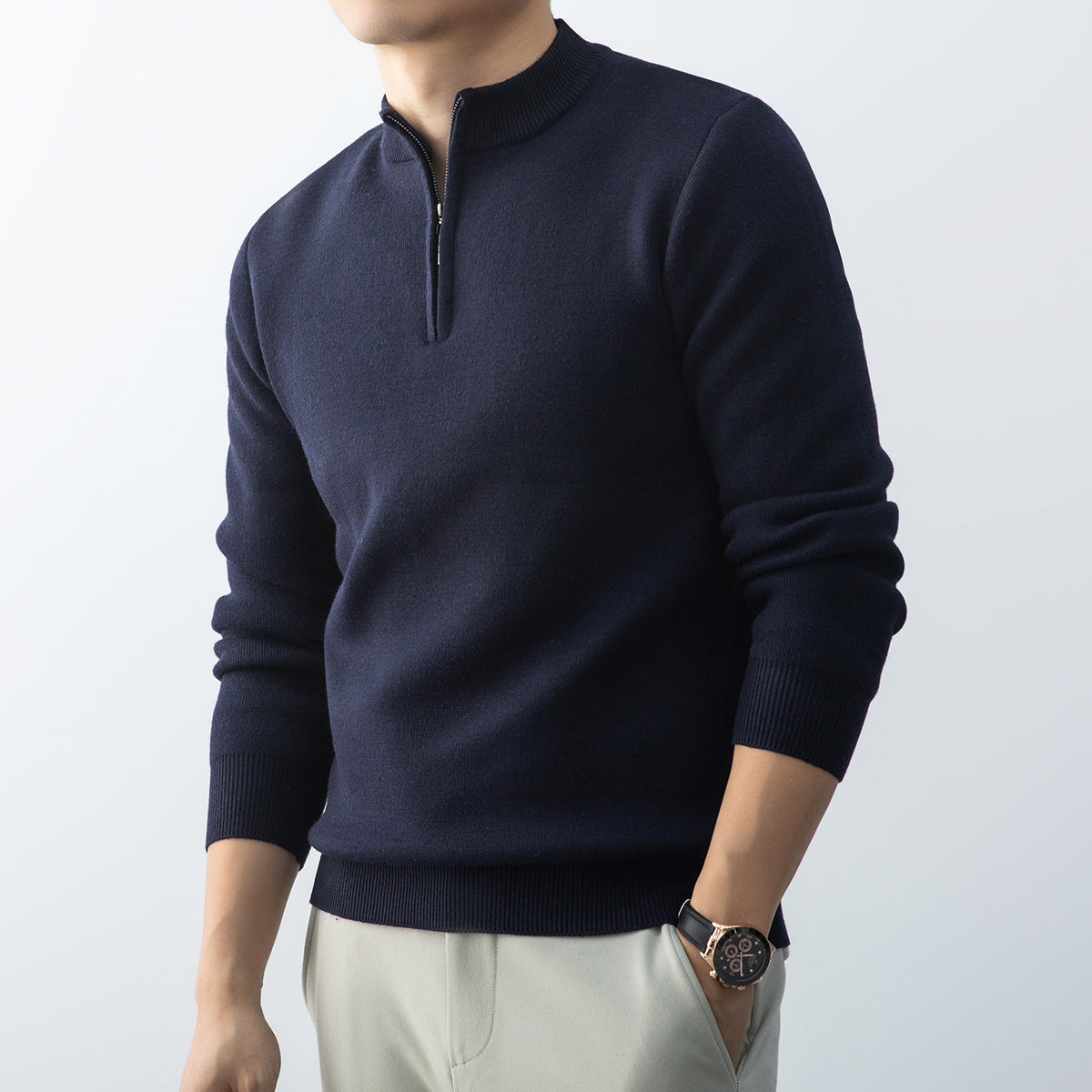 Fleece-Lined Zip-Neck Sweater
