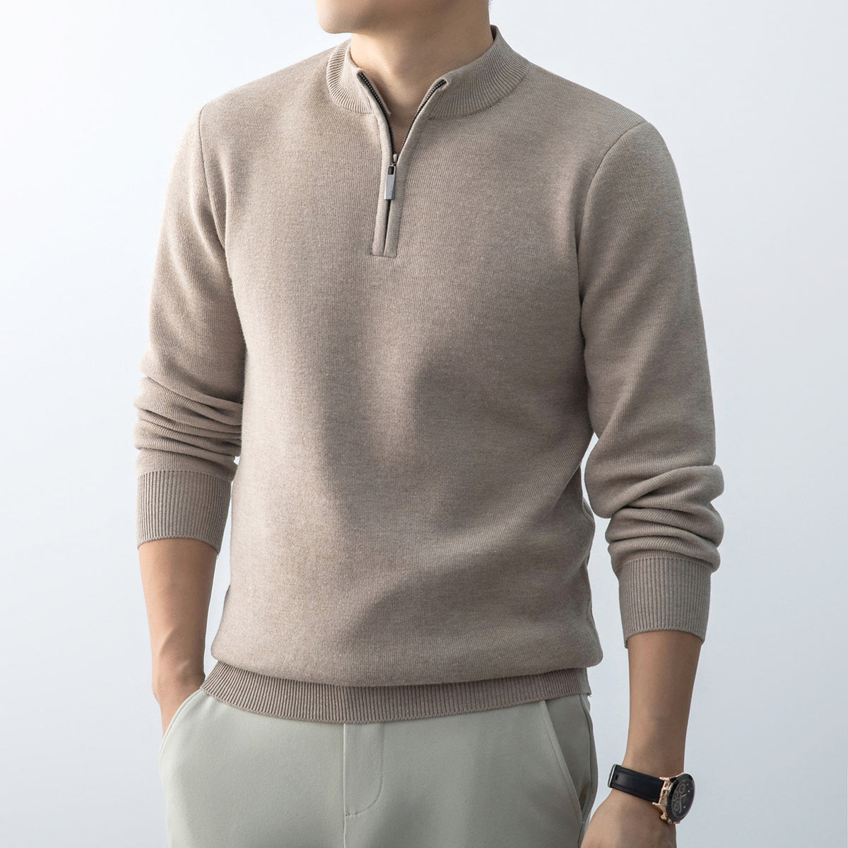 Fleece-Lined Zip-Neck Sweater