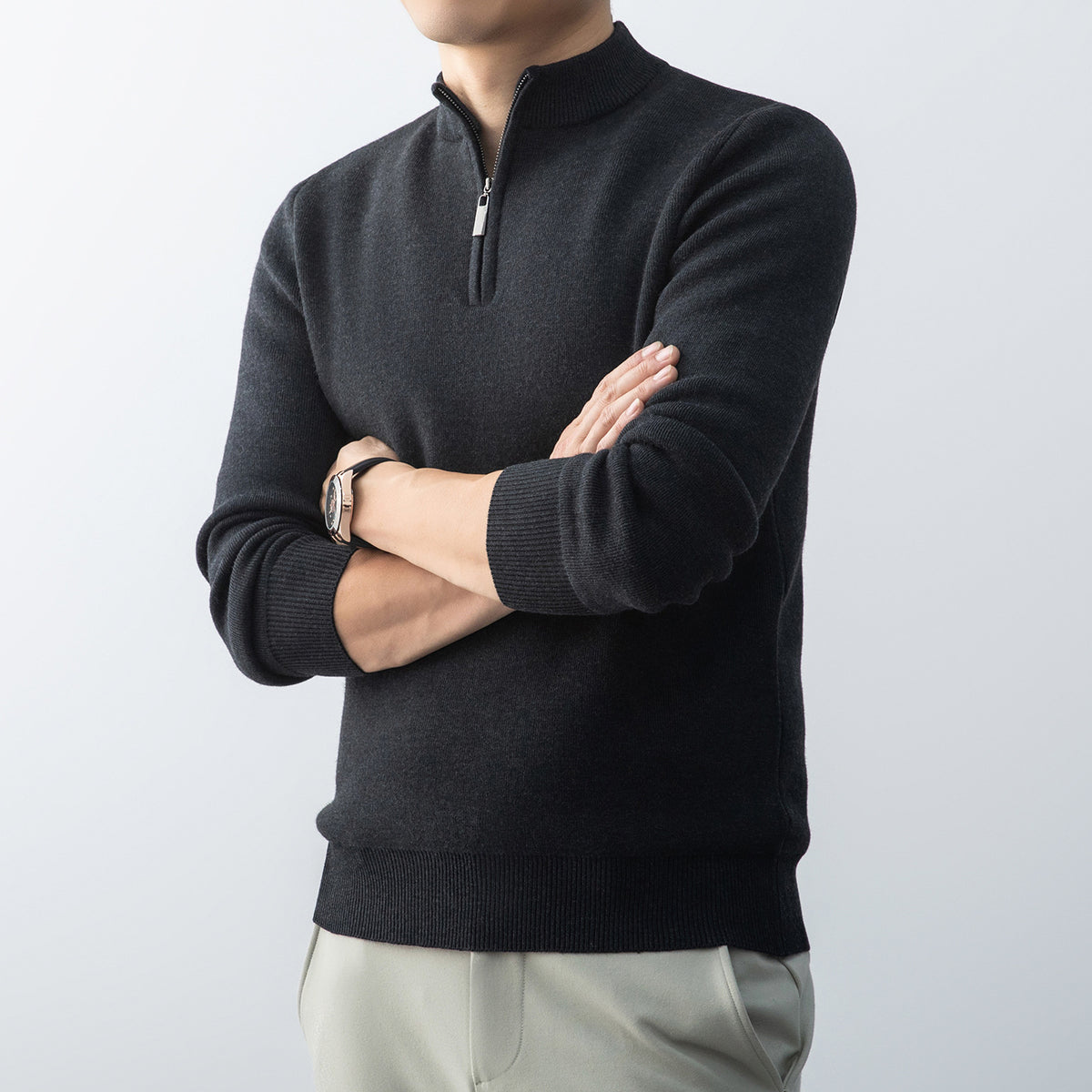 Fleece-Lined Zip-Neck Sweater