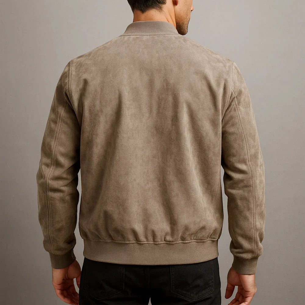 Suede Zip-Front Bomber Jacket