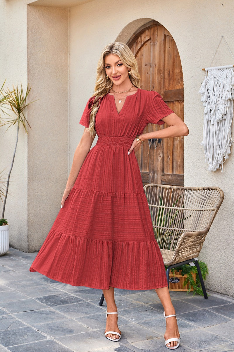 Cotton V-Neck Puff-Sleeve Maxi Dress