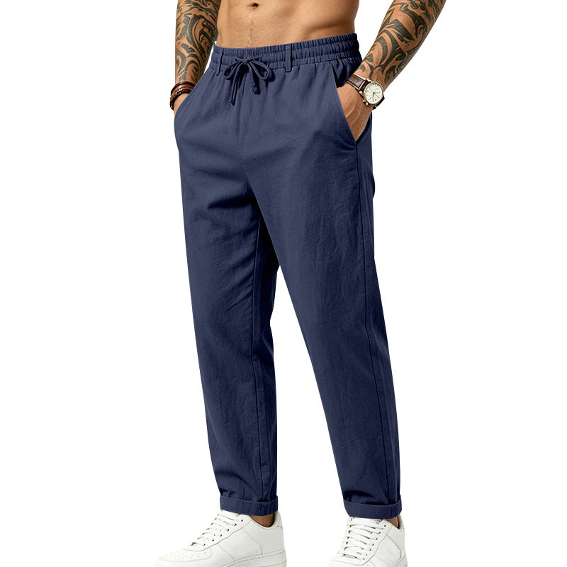 Linen Drawstring Straight-Leg Trousers