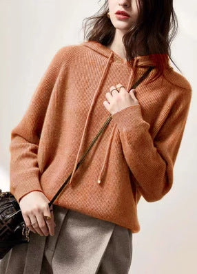 Bow-Detail Hooded Knit Sweater