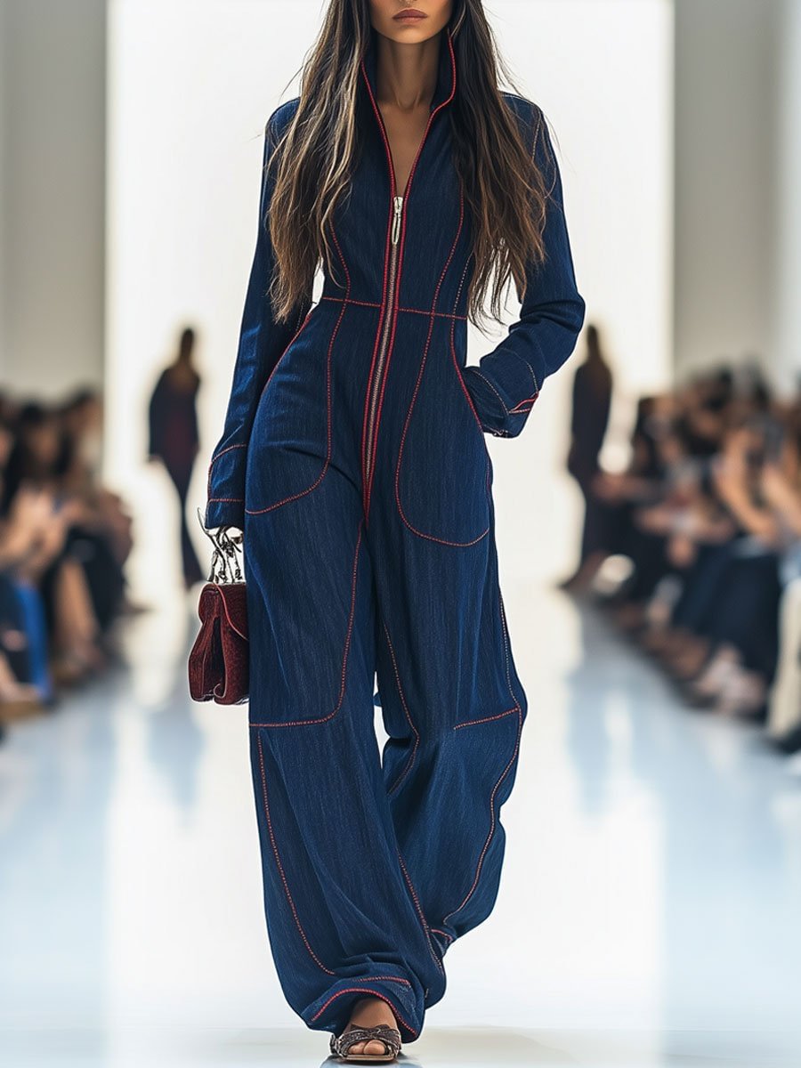 V-Neck Pocket Wide-Leg Jumpsuit