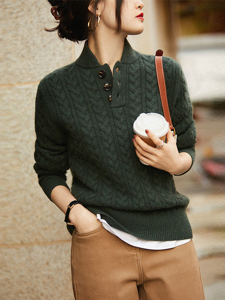 Textured Stand-Collar Knit Sweater