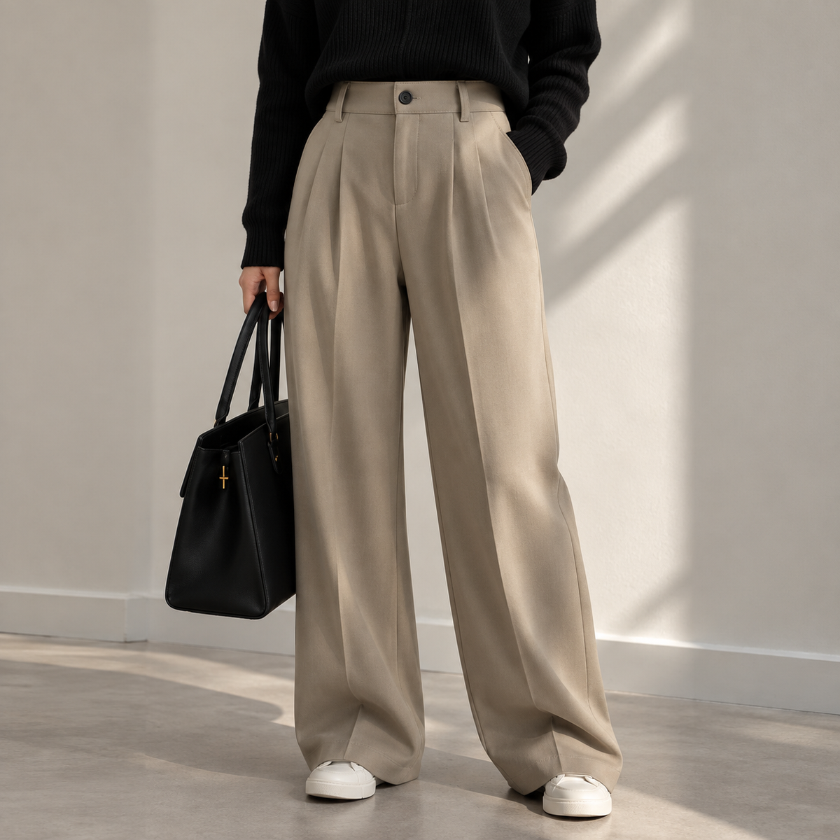 Wide-Leg Pleated Wool-Blend Trousers