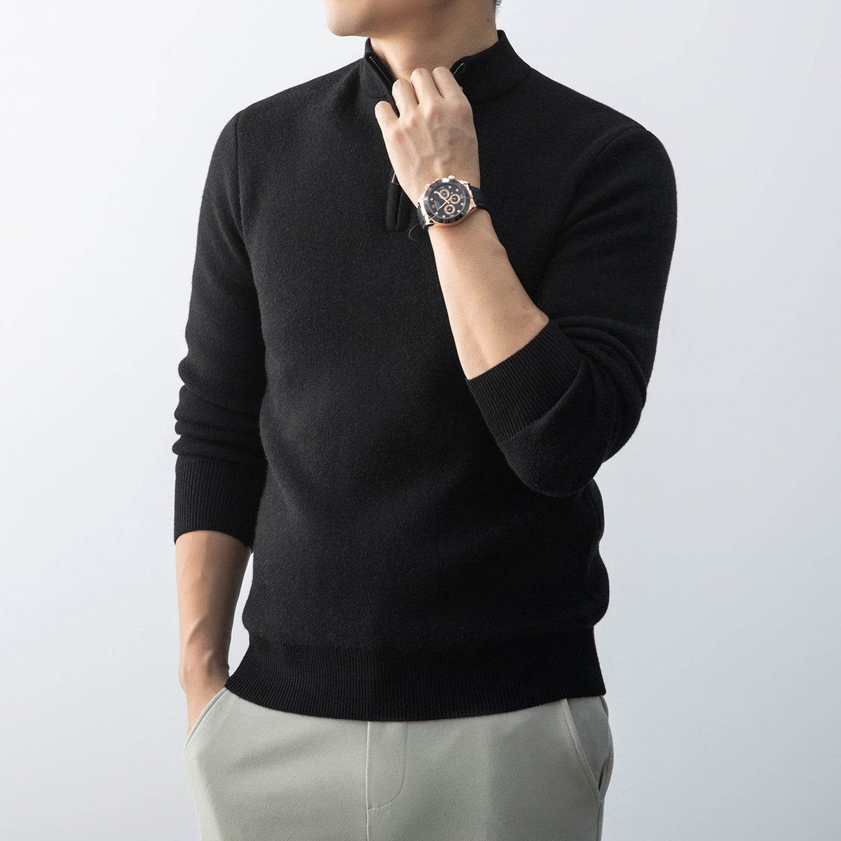 Fleece-Lined Zip-Neck Sweater