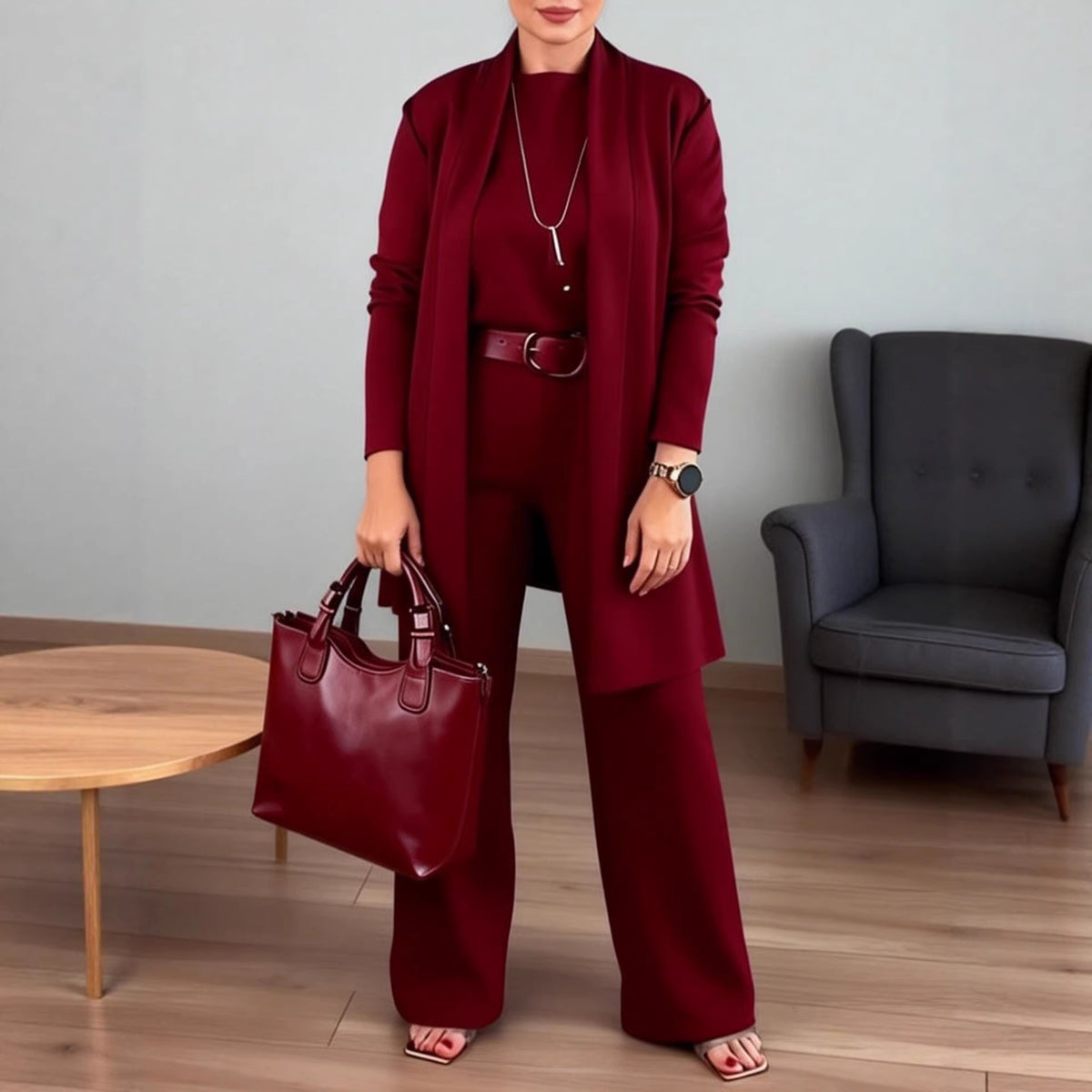 Three-Piece Knit Cardigan Co-Ord