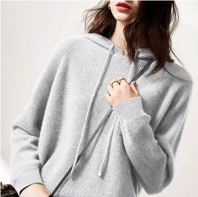 Bow-Detail Hooded Knit Sweater