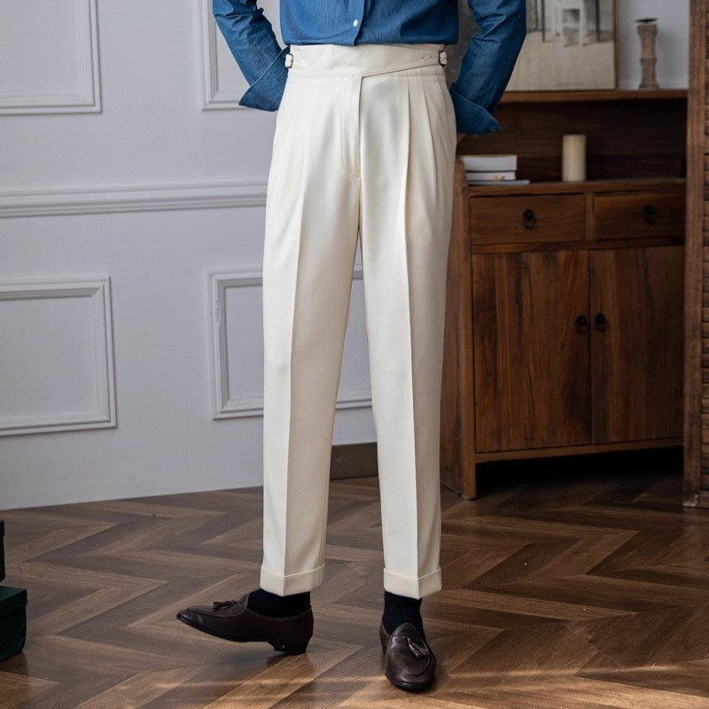 High-Rise Tailored Straight-Leg Trousers