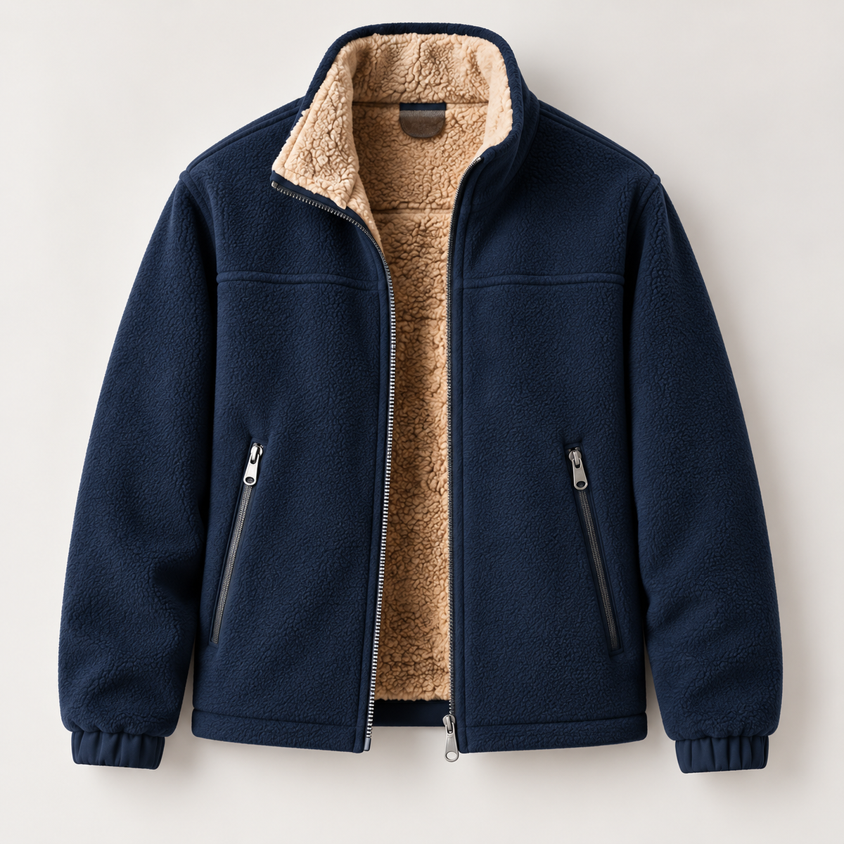 Fleece-Lined Stand-Collar Zip Jacket