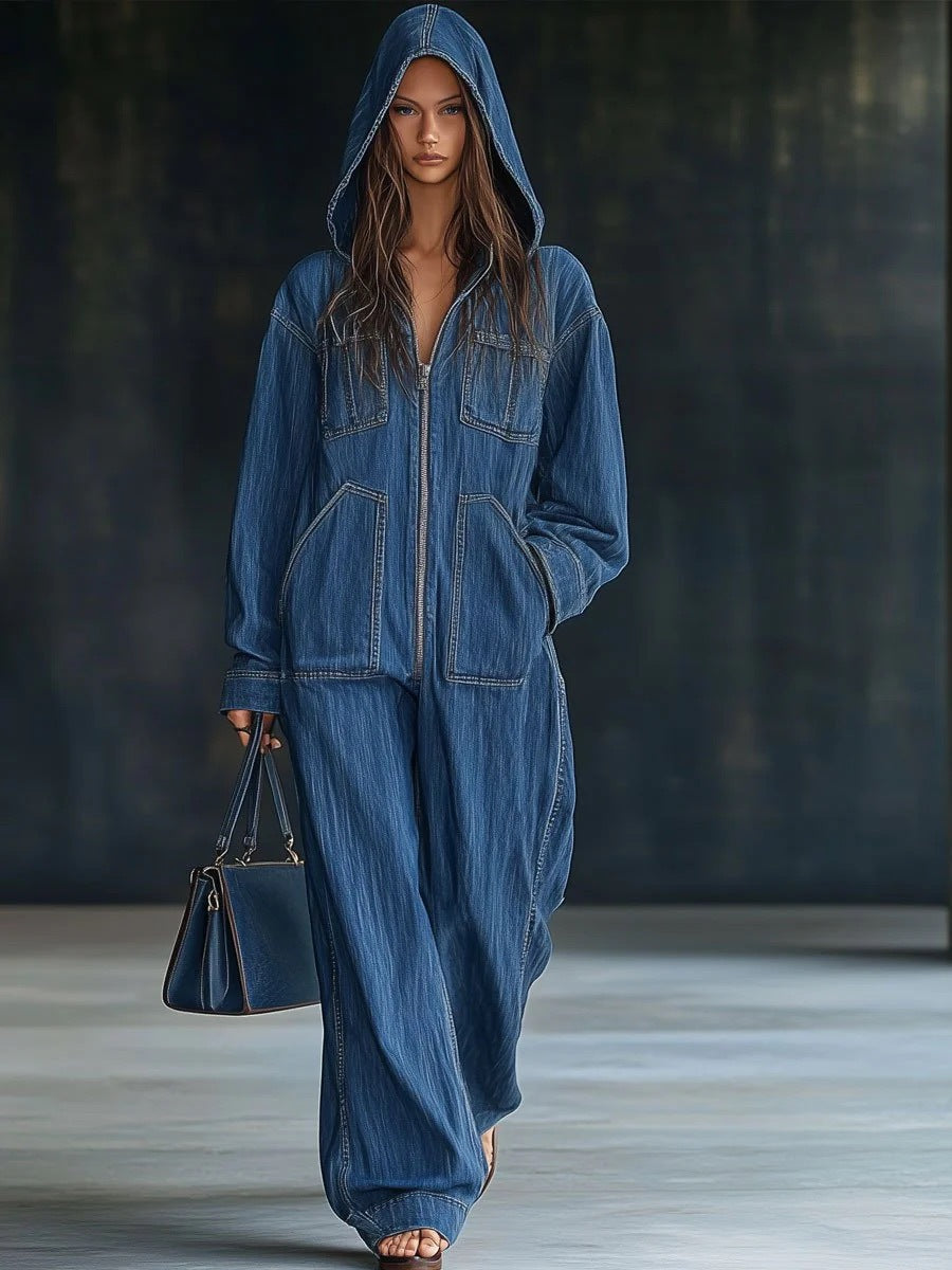 Hooded Zip-Front Relaxed Jumpsuit