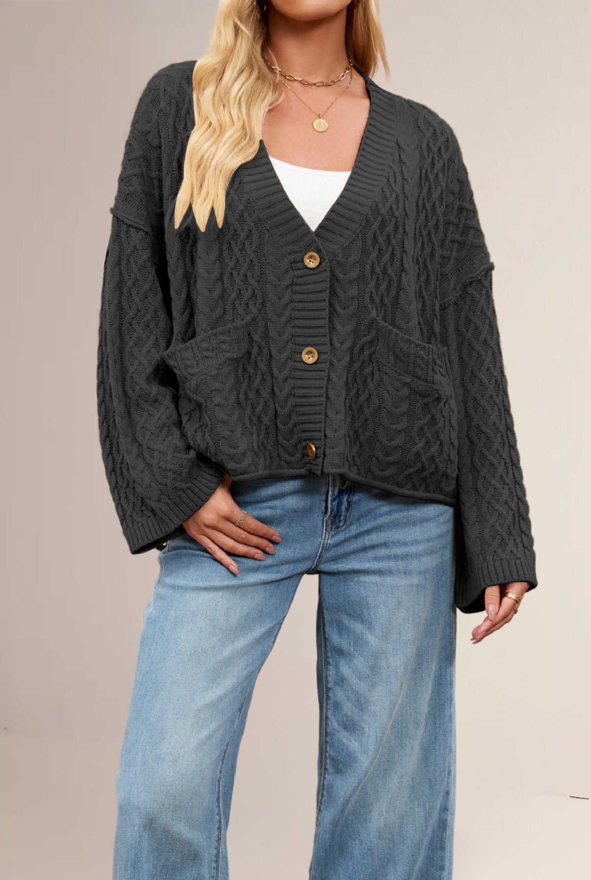 Relaxed V-Neck Knitted Cardigan