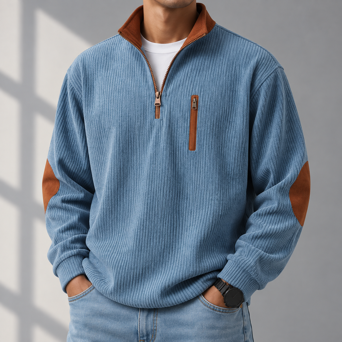 Ribbed Half-Zip Sweatshirt