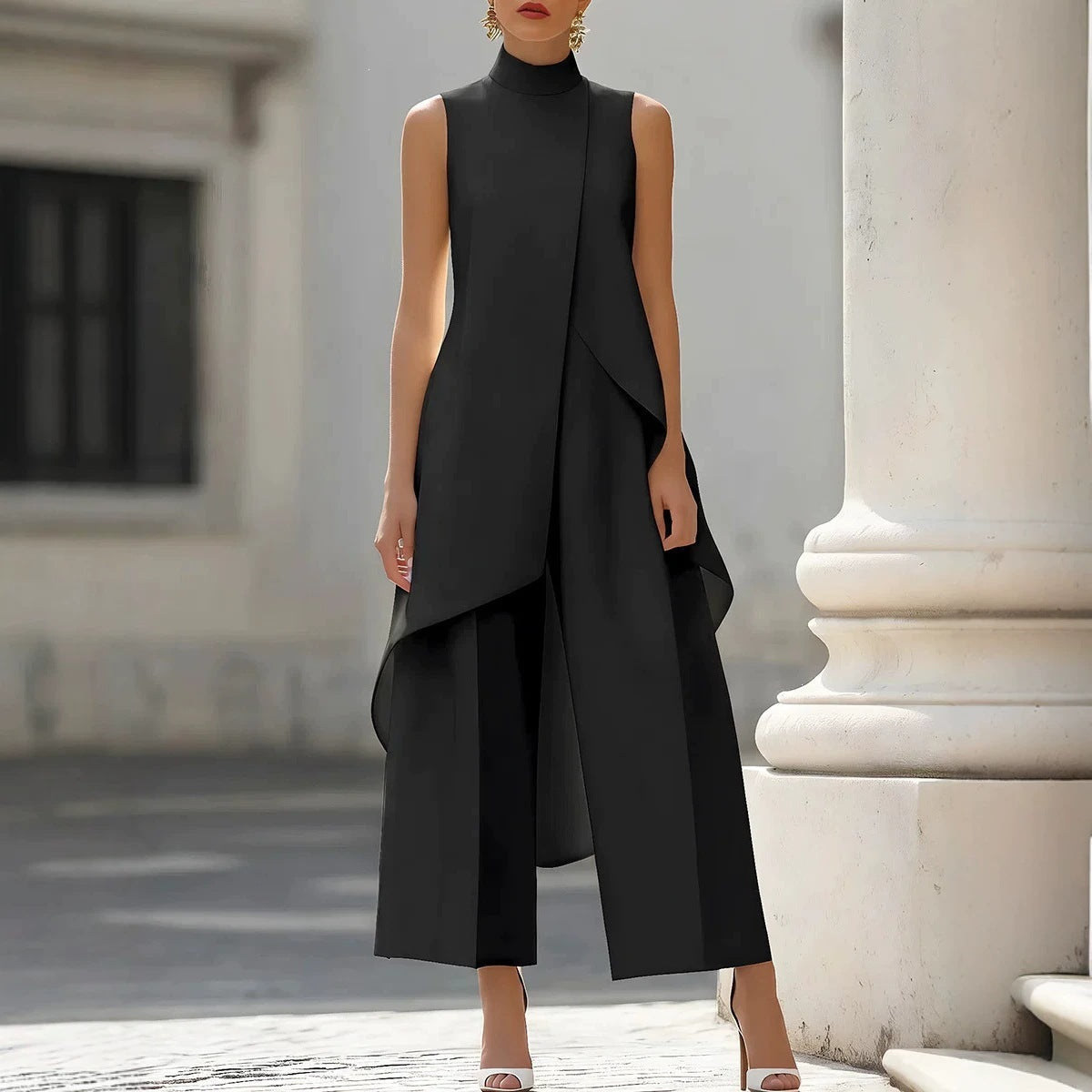 High-Neck Sleeveless Wide-Leg Jumpsuit