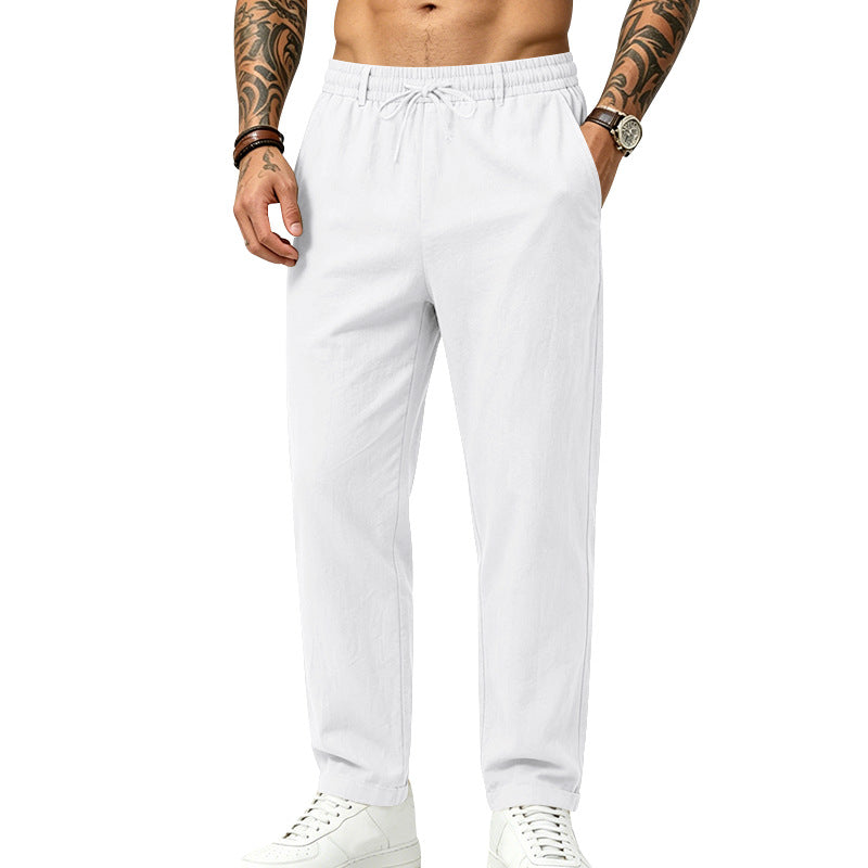 Linen Drawstring Straight-Leg Trousers