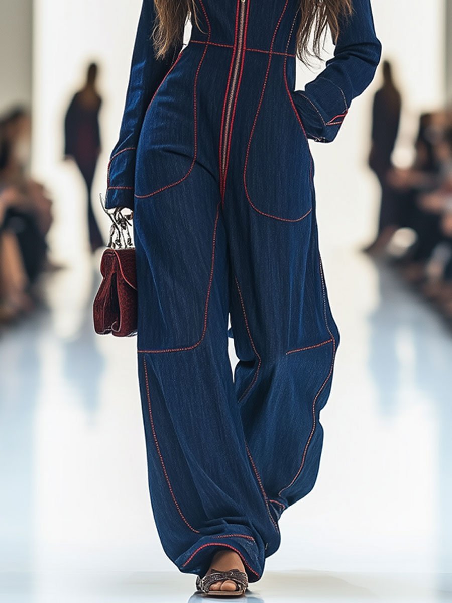 V-Neck Pocket Wide-Leg Jumpsuit