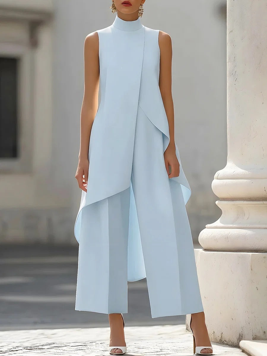 High-Neck Sleeveless Wide-Leg Jumpsuit