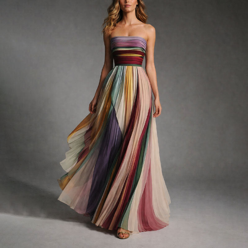 Strapless Pleated Maxi Dress