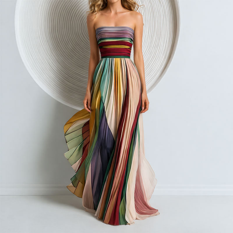 Strapless Pleated Maxi Dress