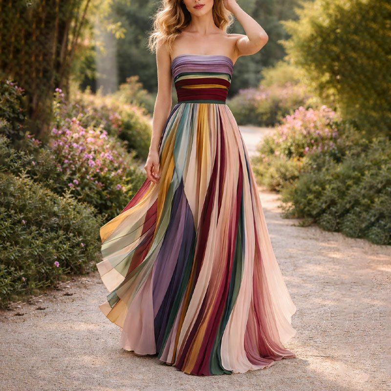 Strapless Pleated Maxi Dress