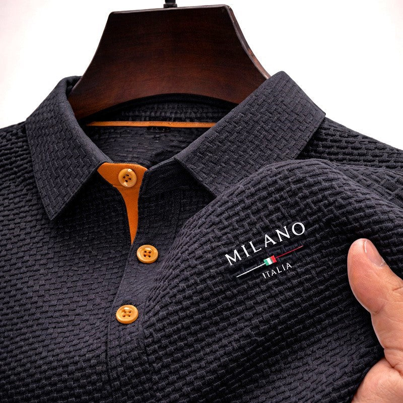Textured Button-Placket Polo