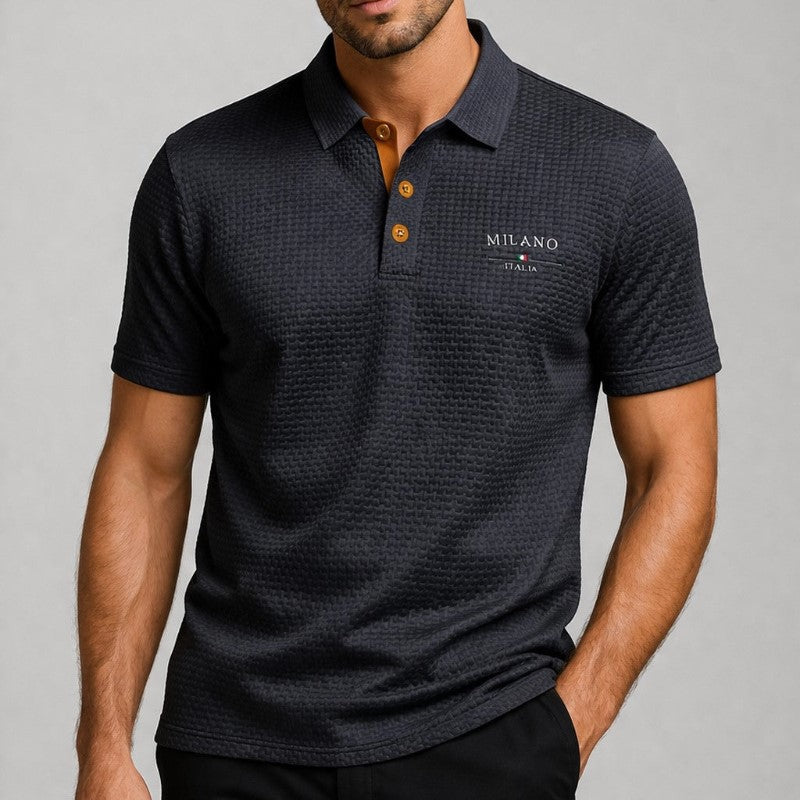 Textured Button-Placket Polo