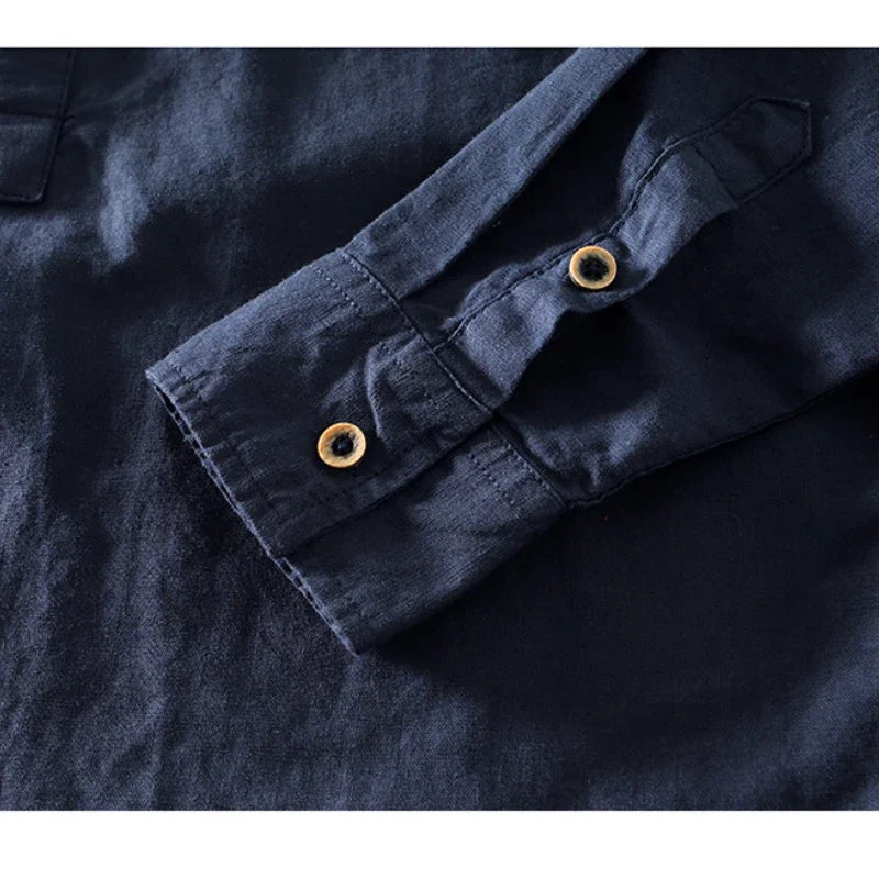Linen Band-Collar Shirt